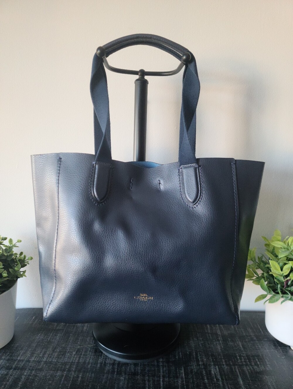 Coach Navy Blue Leather Derby Tote #F58660